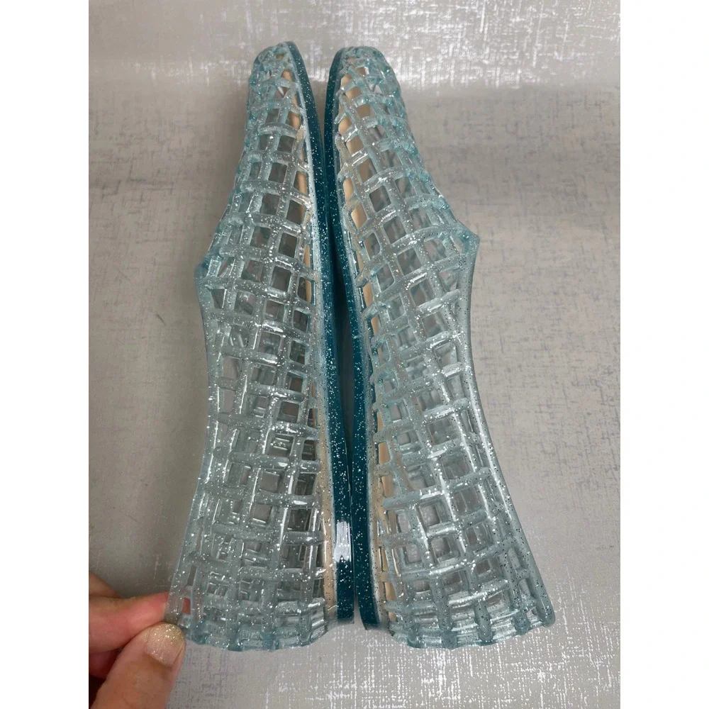Madden NYC Kids Blue Glitter Jelly Flats Woven Cage Fisherman Shoes Big Girls 4
